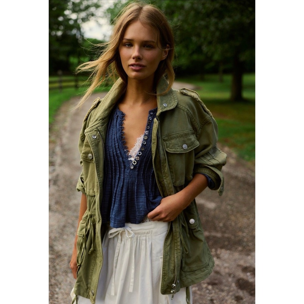 We The Free Marlo Surplus Y2K Jacket Olive Green Utility Military Field Coat